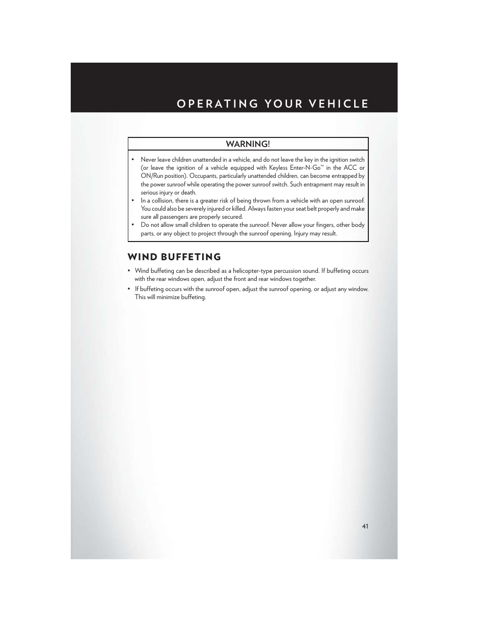 Wind buffeting | Chrysler 2013 Country - User Guide User Manual | Page 43 / 140