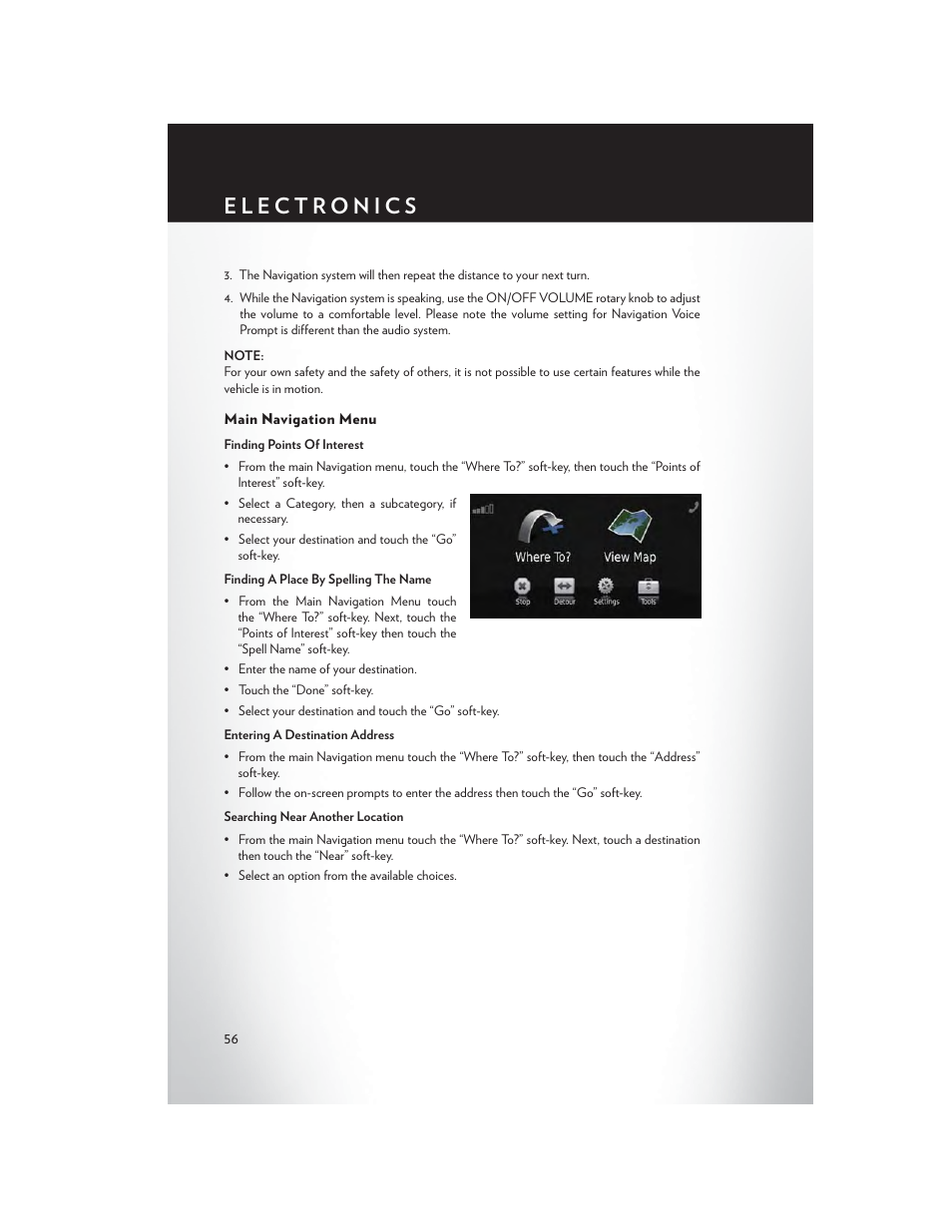 Main navigation menu | Chrysler 2013 Country - User Guide User Manual | Page 58 / 140