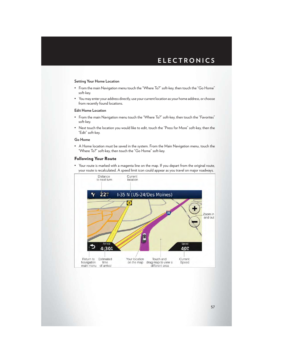 Following your route | Chrysler 2013 Country - User Guide User Manual | Page 59 / 140