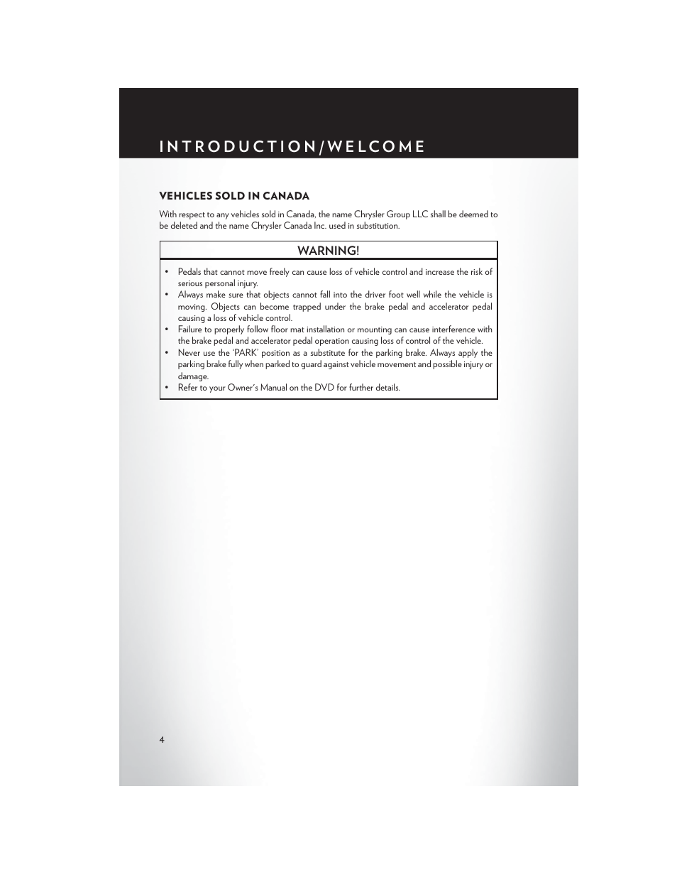 Vehicles sold in canada | Chrysler 2013 Country - User Guide User Manual | Page 6 / 140