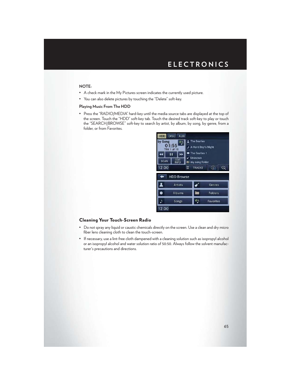 Cleaning your touch-screen radio | Chrysler 2013 Country - User Guide User Manual | Page 67 / 140