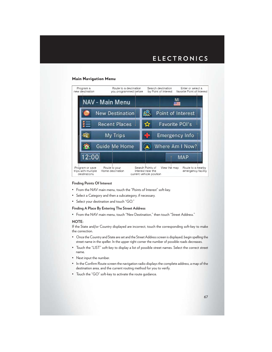 Main navigation menu | Chrysler 2013 Country - User Guide User Manual | Page 69 / 140