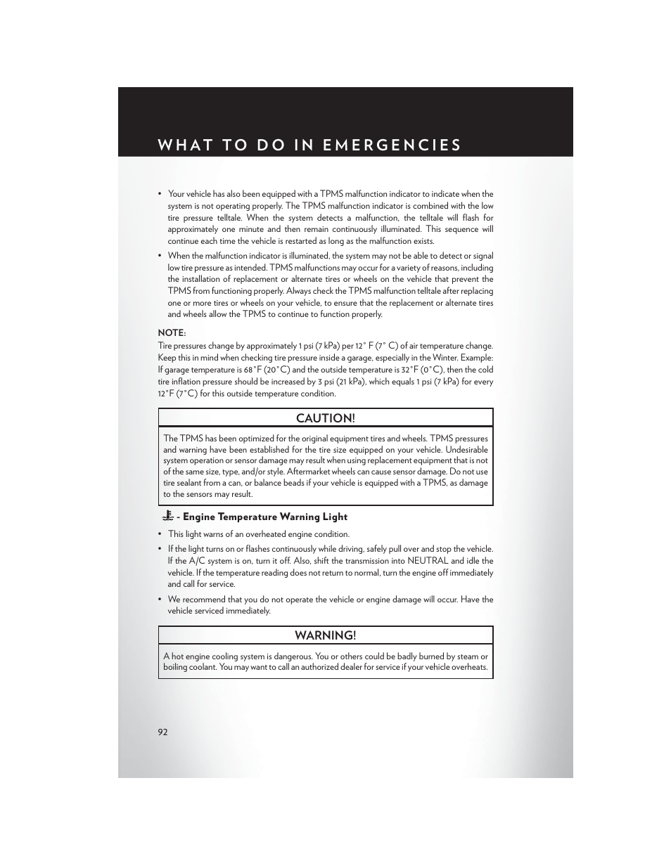 Engine temperature warning light | Chrysler 2013 Country - User Guide User Manual | Page 94 / 140