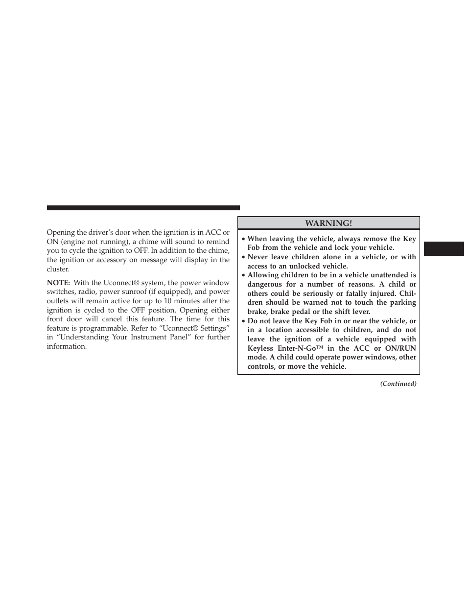 Ignition or accessory on message | Chrysler 2014 300 - Owner Manual User Manual | Page 17 / 615