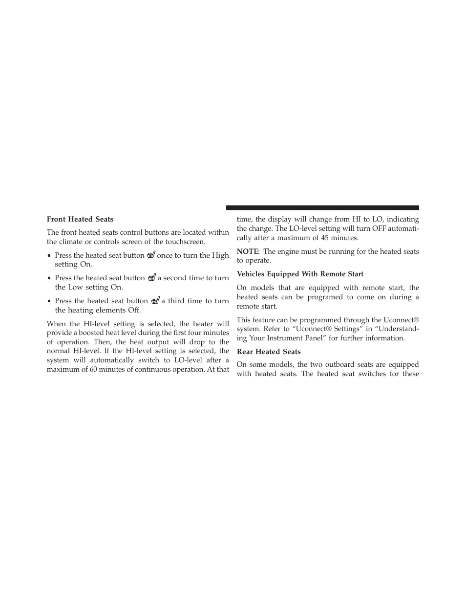 Front heated seats, Rear heated seats | Chrysler 2014 300 - Owner Manual User Manual | Page 184 / 615