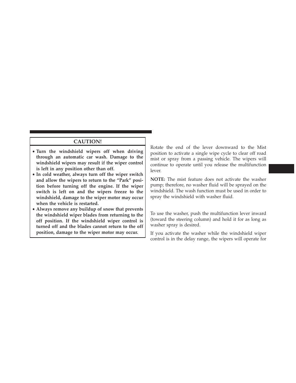 Mist feature, Windshield washers | Chrysler 2014 300 - Owner Manual User Manual | Page 209 / 615