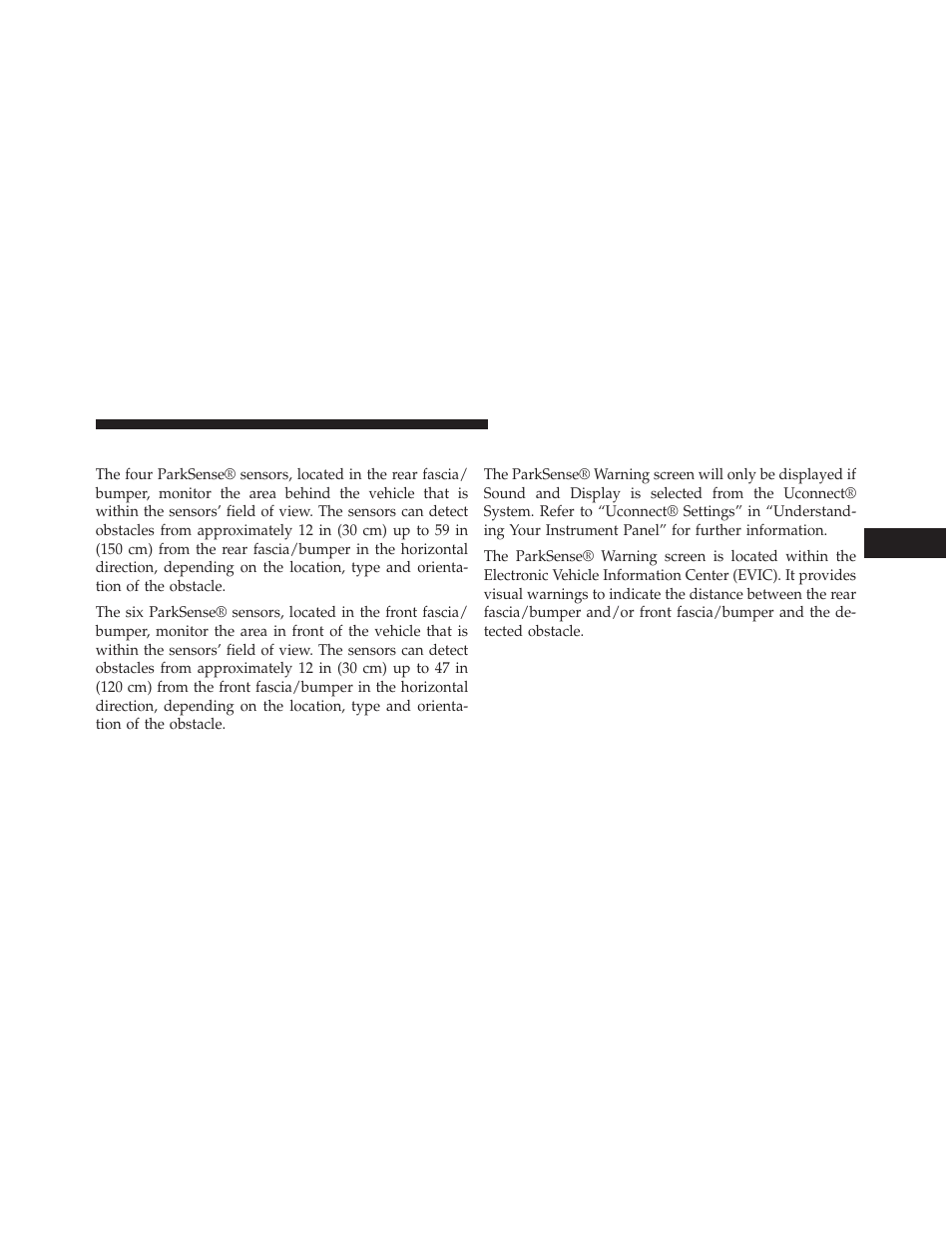 Parksense® sensors, Parksense® warning display | Chrysler 2014 300 - Owner Manual User Manual | Page 251 / 615