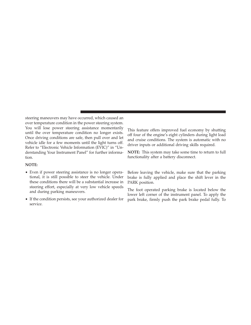 Parking brake, Fuel saver technology 5.7l engine, Only — if equipped | Chrysler 2014 300 - Owner Manual User Manual | Page 402 / 615