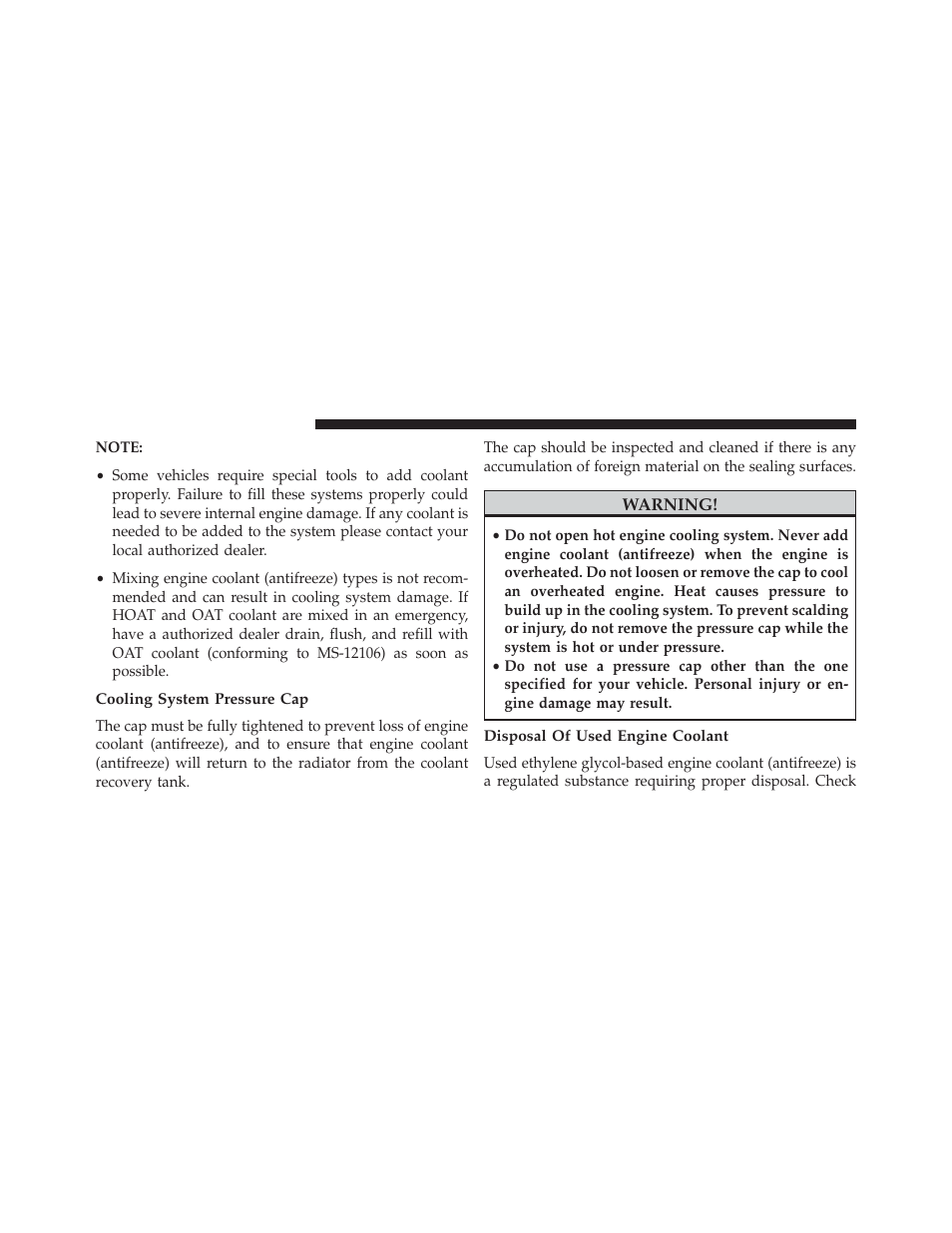 Cooling system pressure cap, Disposal of used engine coolant | Chrysler 2014 300 - Owner Manual User Manual | Page 536 / 615