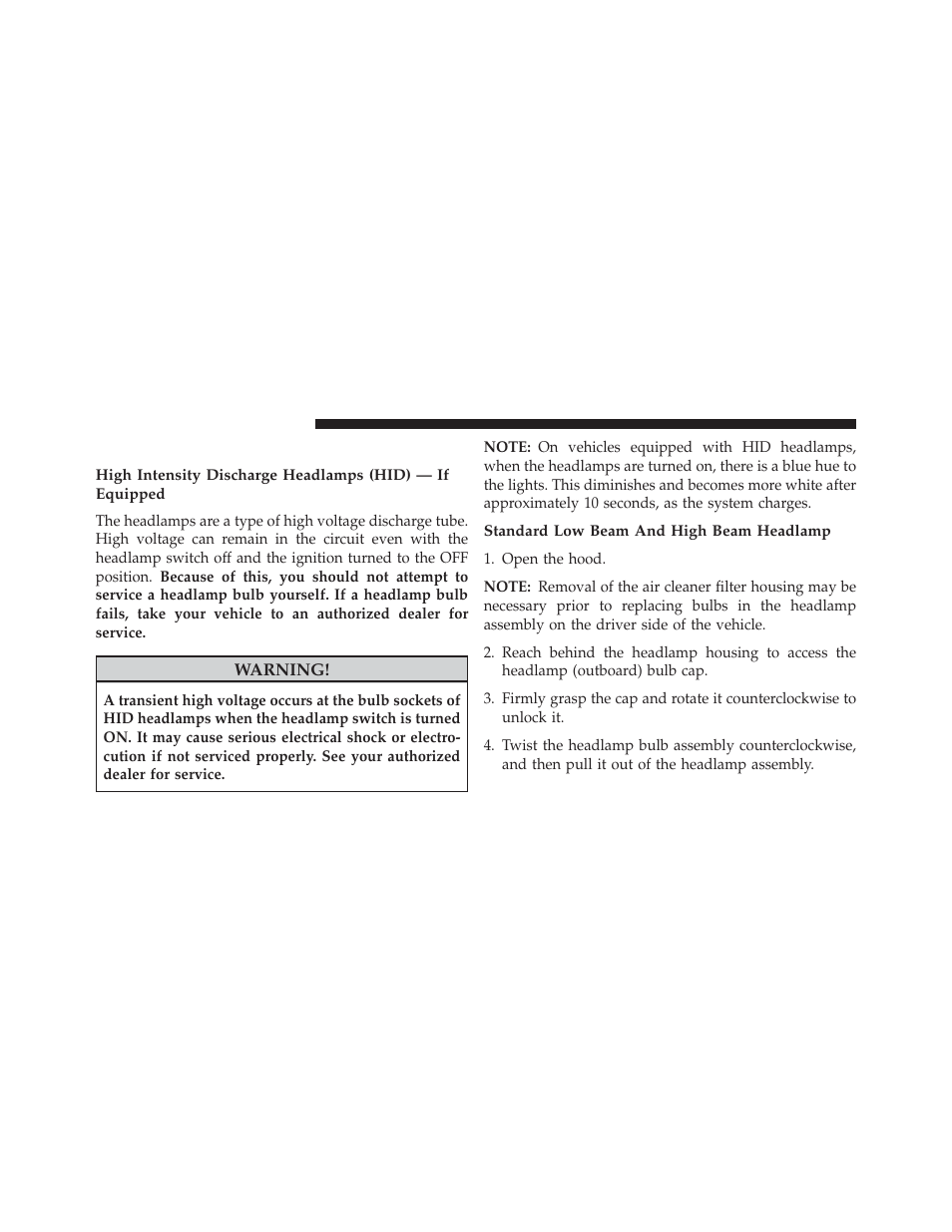 Low beam and high beam headlamp, Standard low beam and high beam headlamp | Chrysler 2014 300 - Owner Manual User Manual | Page 564 / 615