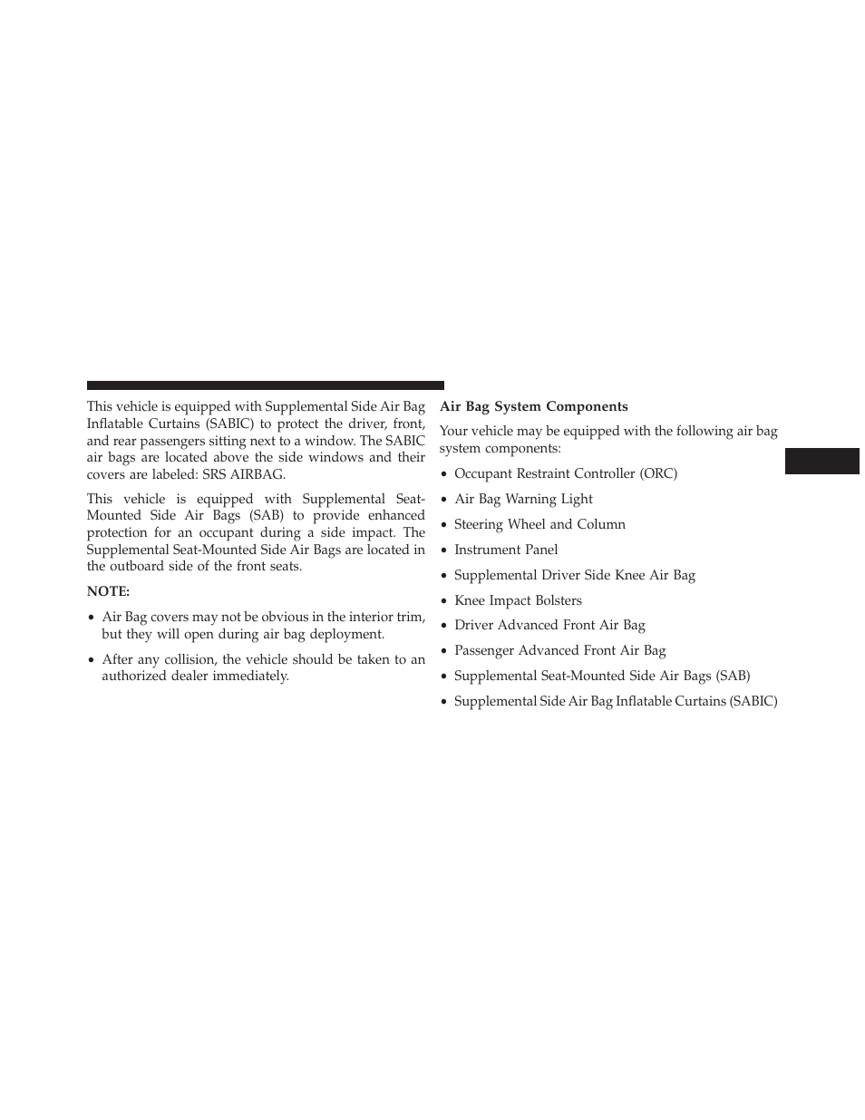 Air bag system components | Chrysler 2014 300 - Owner Manual User Manual | Page 63 / 615