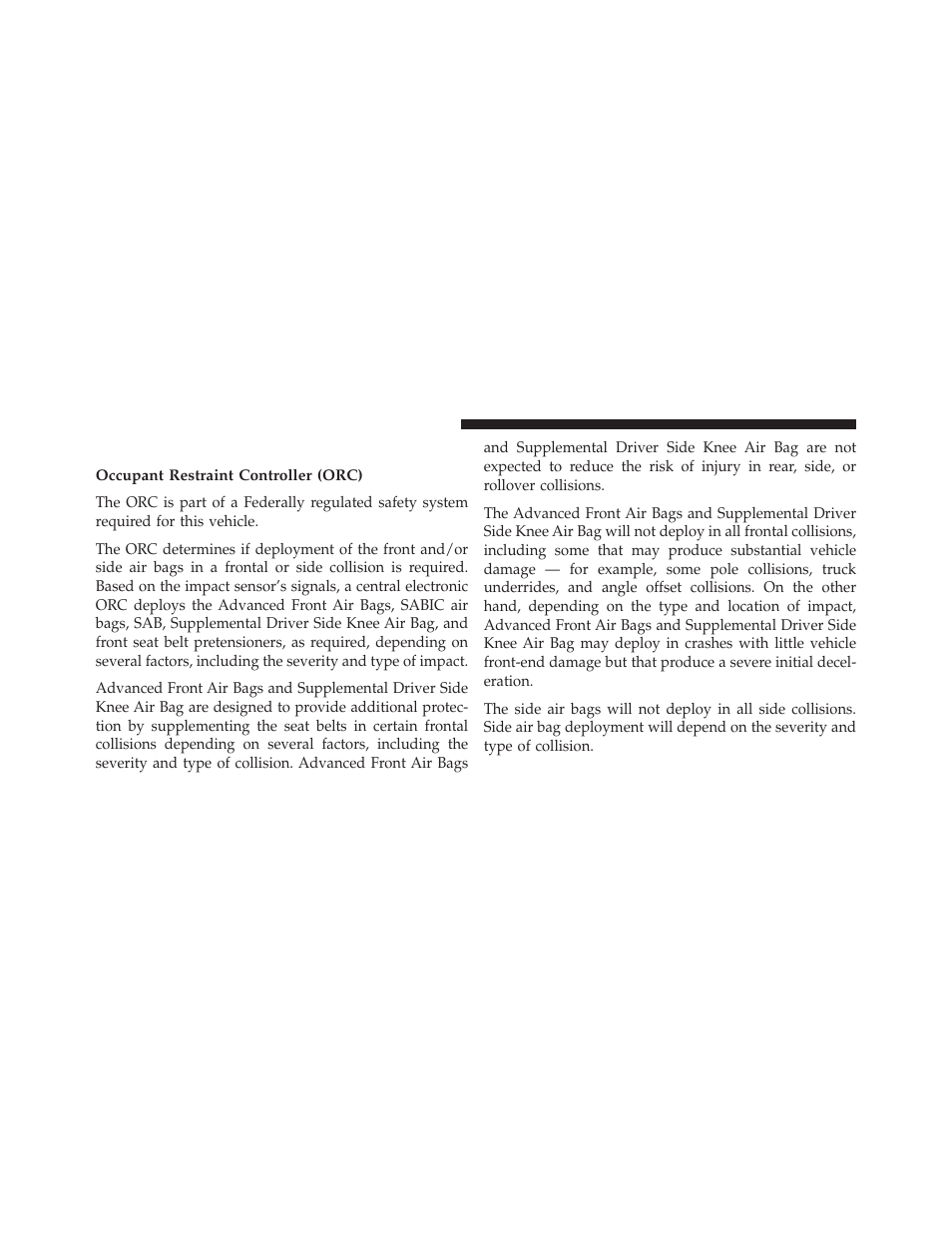 Air bag deployment sensors and controls, Occupant restraint controller (orc) | Chrysler 2014 300 - Owner Manual User Manual | Page 68 / 615