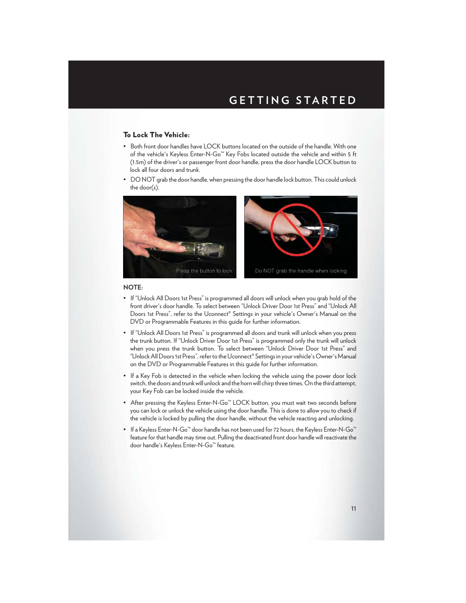 To lock the vehicle | Chrysler 2014 300 - User Guide User Manual | Page 13 / 132