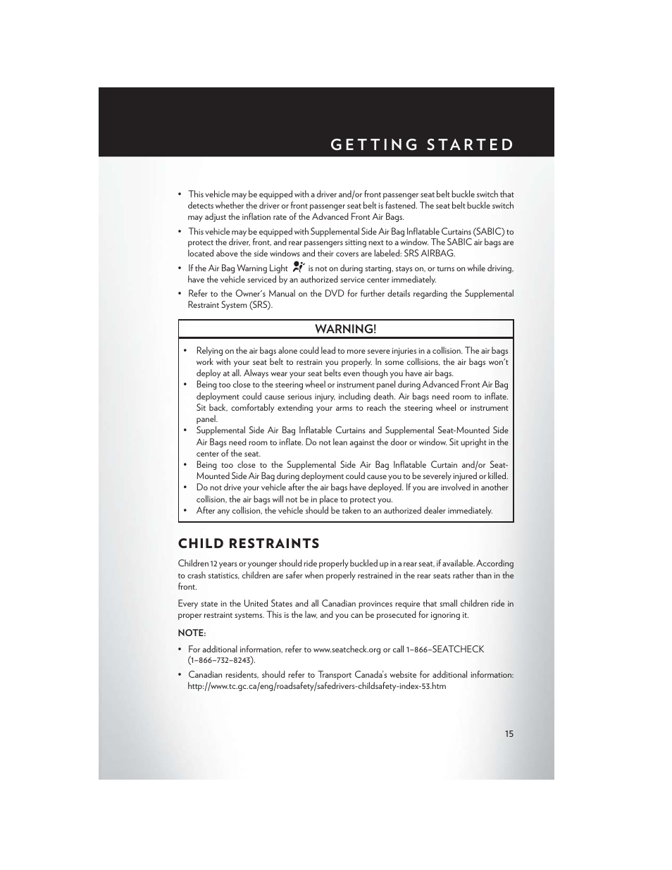 Child restraints | Chrysler 2014 300 - User Guide User Manual | Page 17 / 132