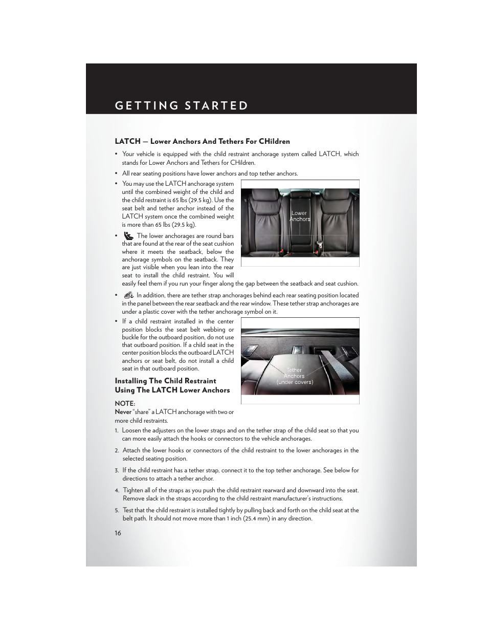 Latch — lower anchors and tethers for children | Chrysler 2014 300 - User Guide User Manual | Page 18 / 132