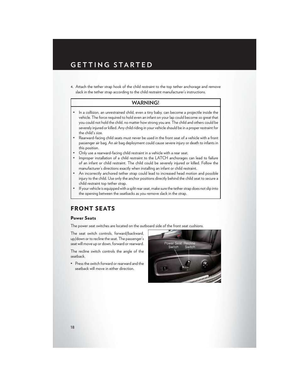Front seats, Power seats | Chrysler 2014 300 - User Guide User Manual | Page 20 / 132