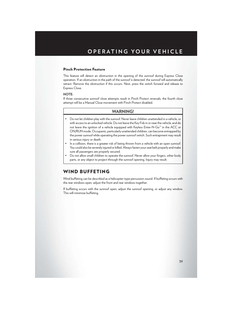 Pinch protection feature, Wind buffeting | Chrysler 2014 300 - User Guide User Manual | Page 41 / 132