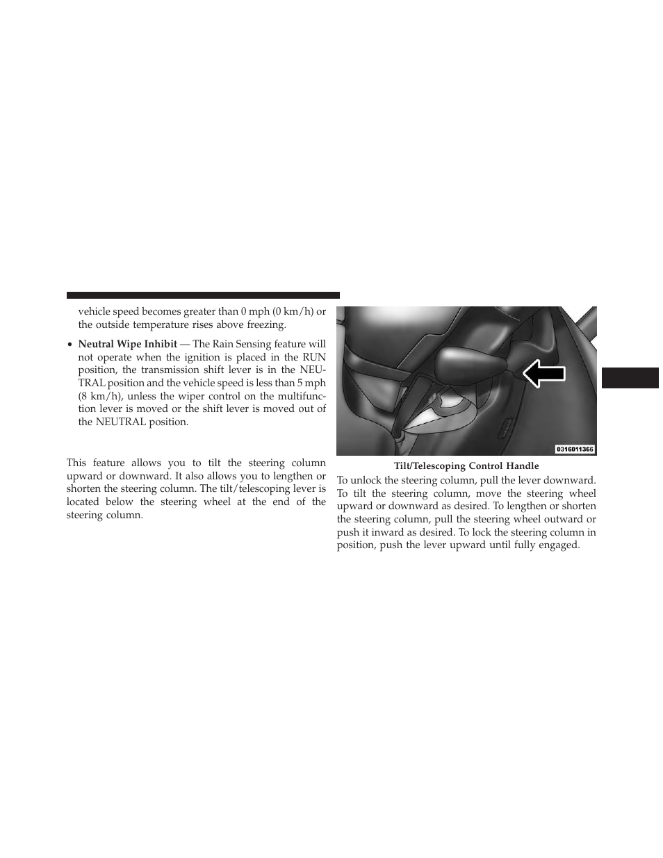 Tilt/telescoping steering column | Chrysler 2014 300 SRT - Owner Manual User Manual | Page 213 / 590