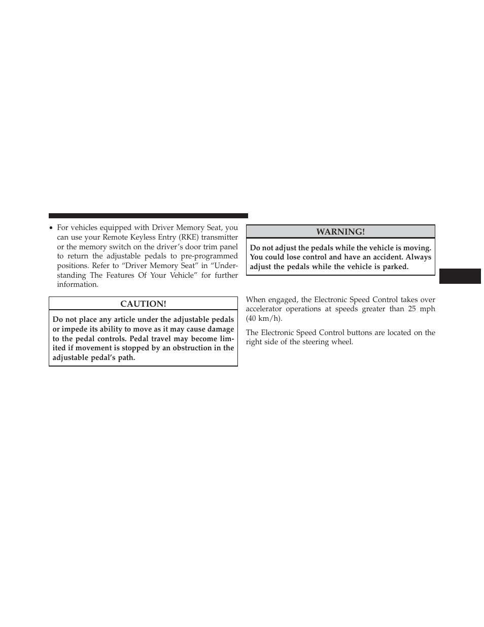 Electronic speed control — if equipped, Electronic speed control, If equipped | Chrysler 2014 300 SRT - Owner Manual User Manual | Page 219 / 590