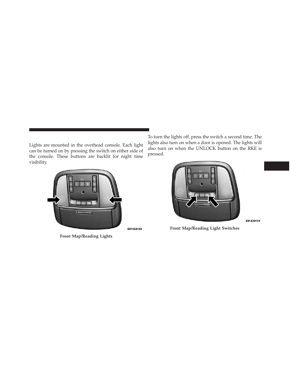 Front map/reading lights — if equipped | Chrysler 2014 300 SRT - Owner Manual User Manual | Page 265 / 590