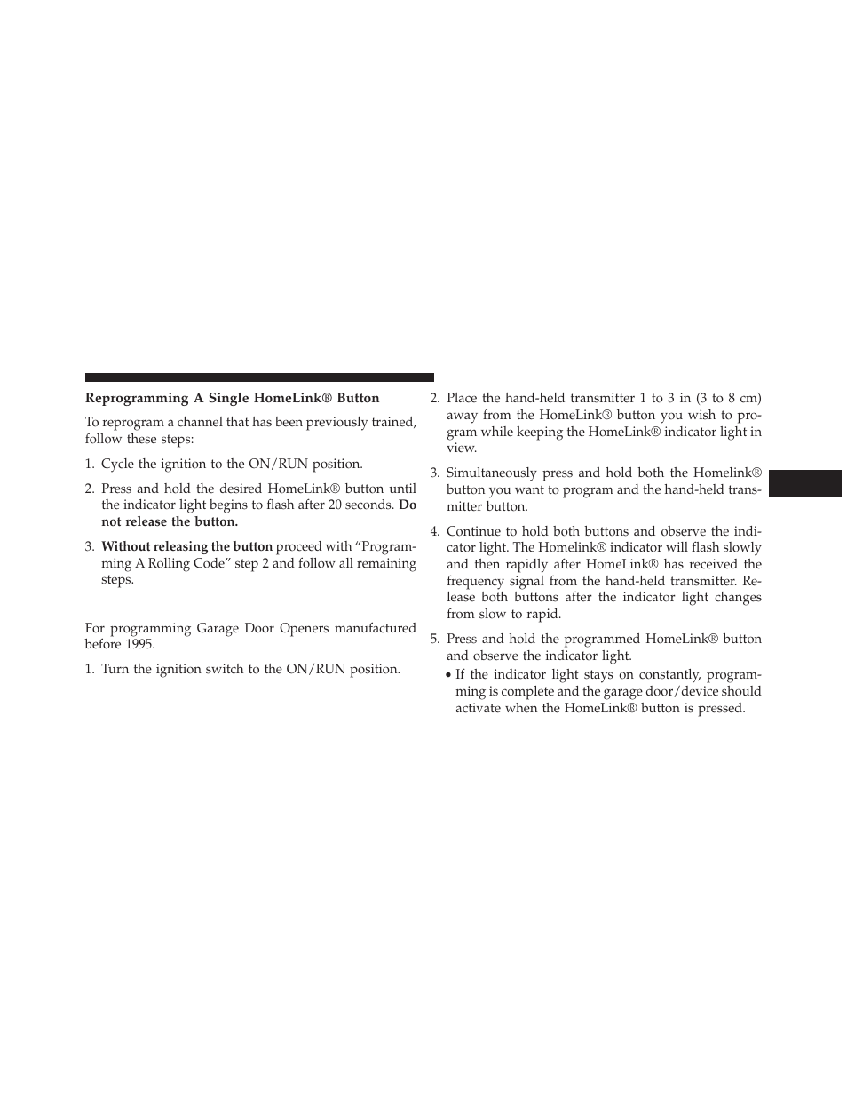 Reprogramming a single homelink® button, Programming a non-rolling code | Chrysler 2014 300 SRT - Owner Manual User Manual | Page 271 / 590