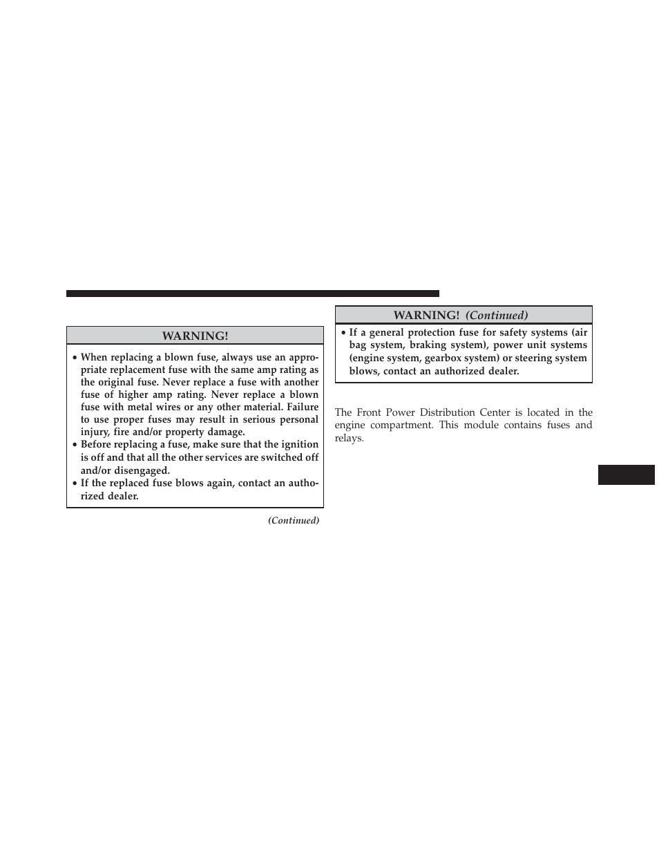 Fuses, Front power distribution center (fuses) | Chrysler 2014 300 SRT - Owner Manual User Manual | Page 519 / 590