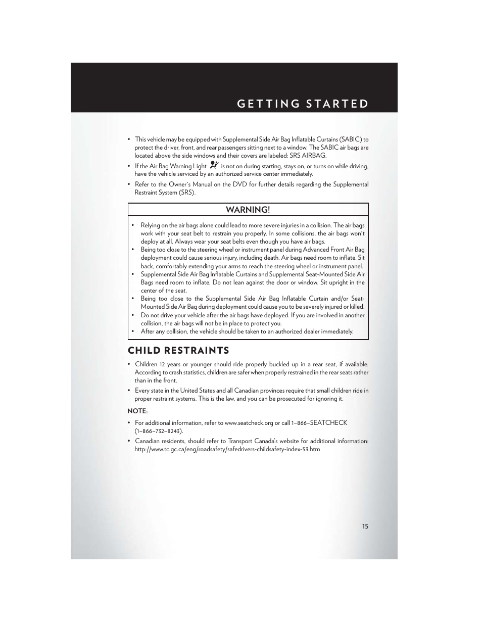 Child restraints | Chrysler 2014 300 SRT - User Guide User Manual | Page 17 / 132