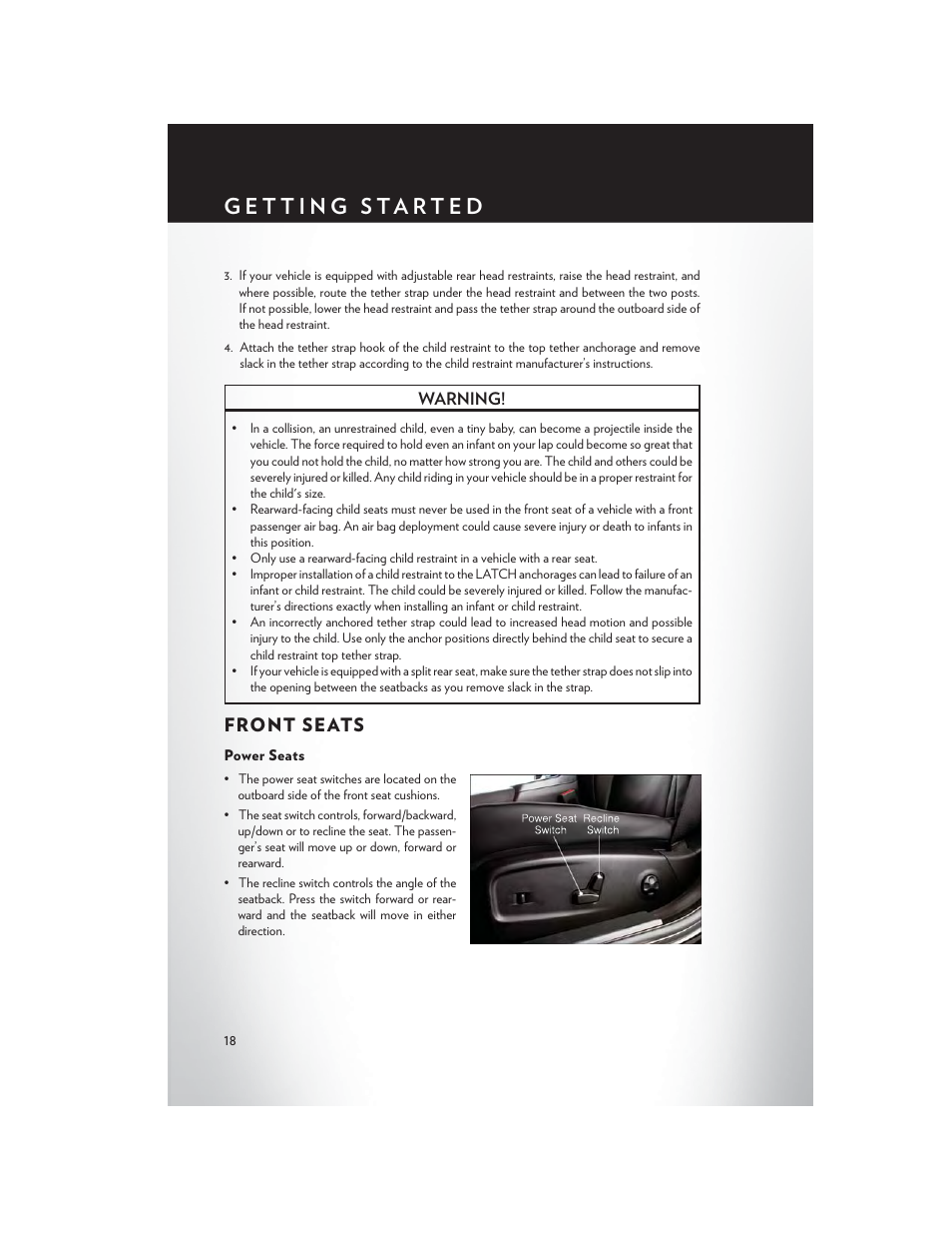 Front seats, Power seats | Chrysler 2014 300 SRT - User Guide User Manual | Page 20 / 132