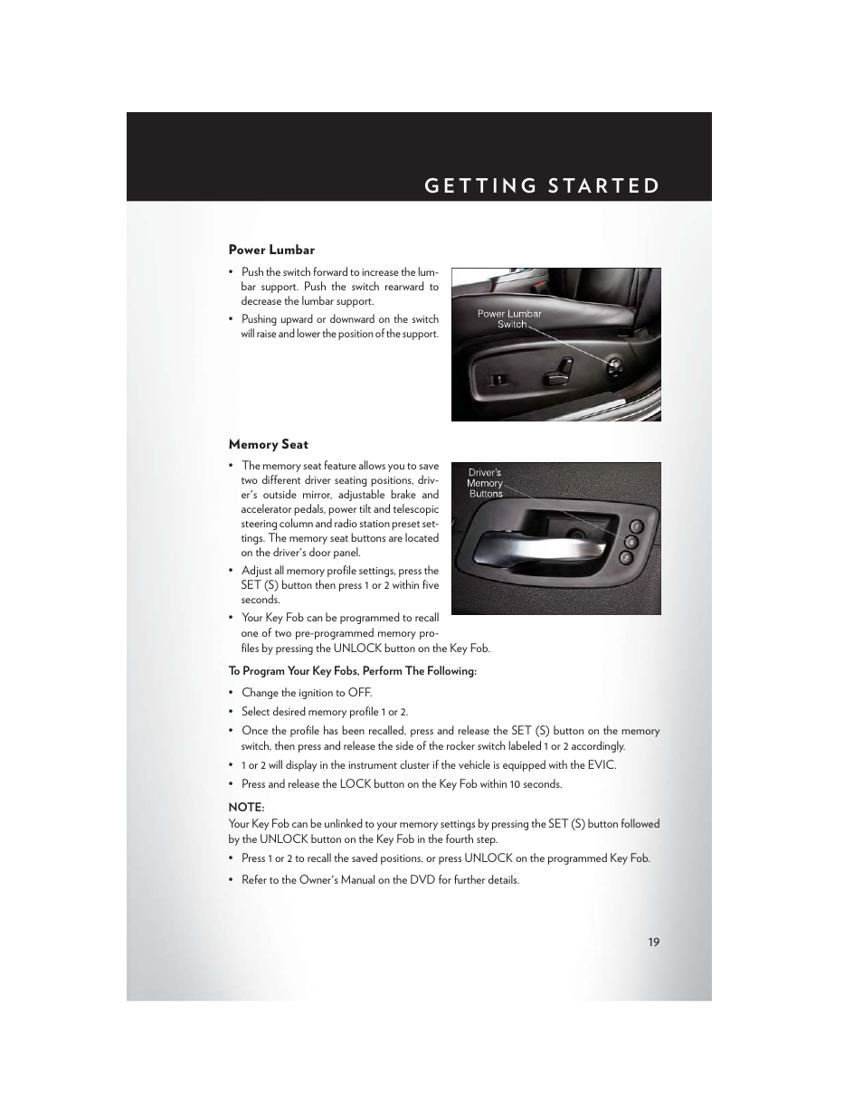 Power lumbar, Memory seat | Chrysler 2014 300 SRT - User Guide User Manual | Page 21 / 132