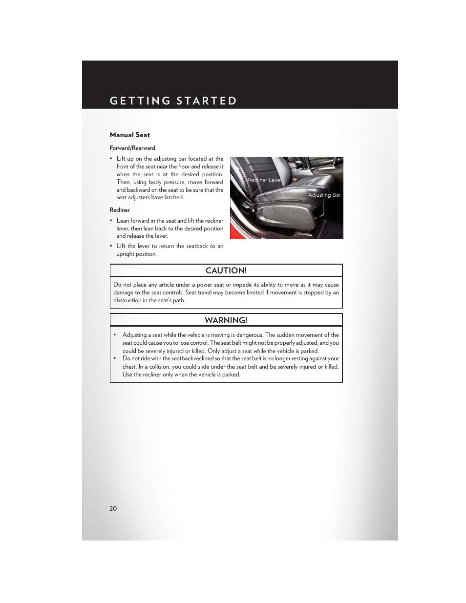 Manual seat | Chrysler 2014 300 SRT - User Guide User Manual | Page 22 / 132