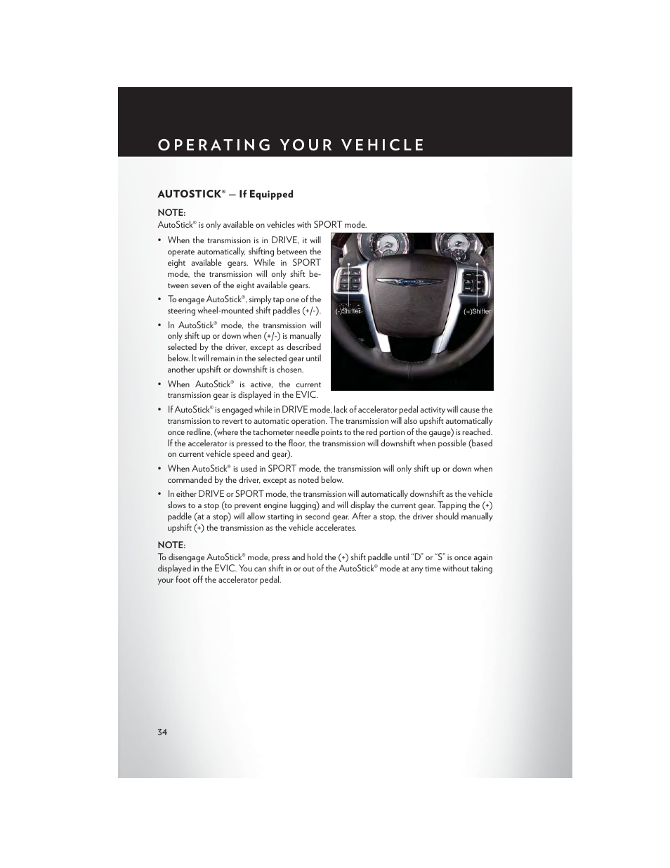 Autostick® — if equipped | Chrysler 2014 300 SRT - User Guide User Manual | Page 36 / 132
