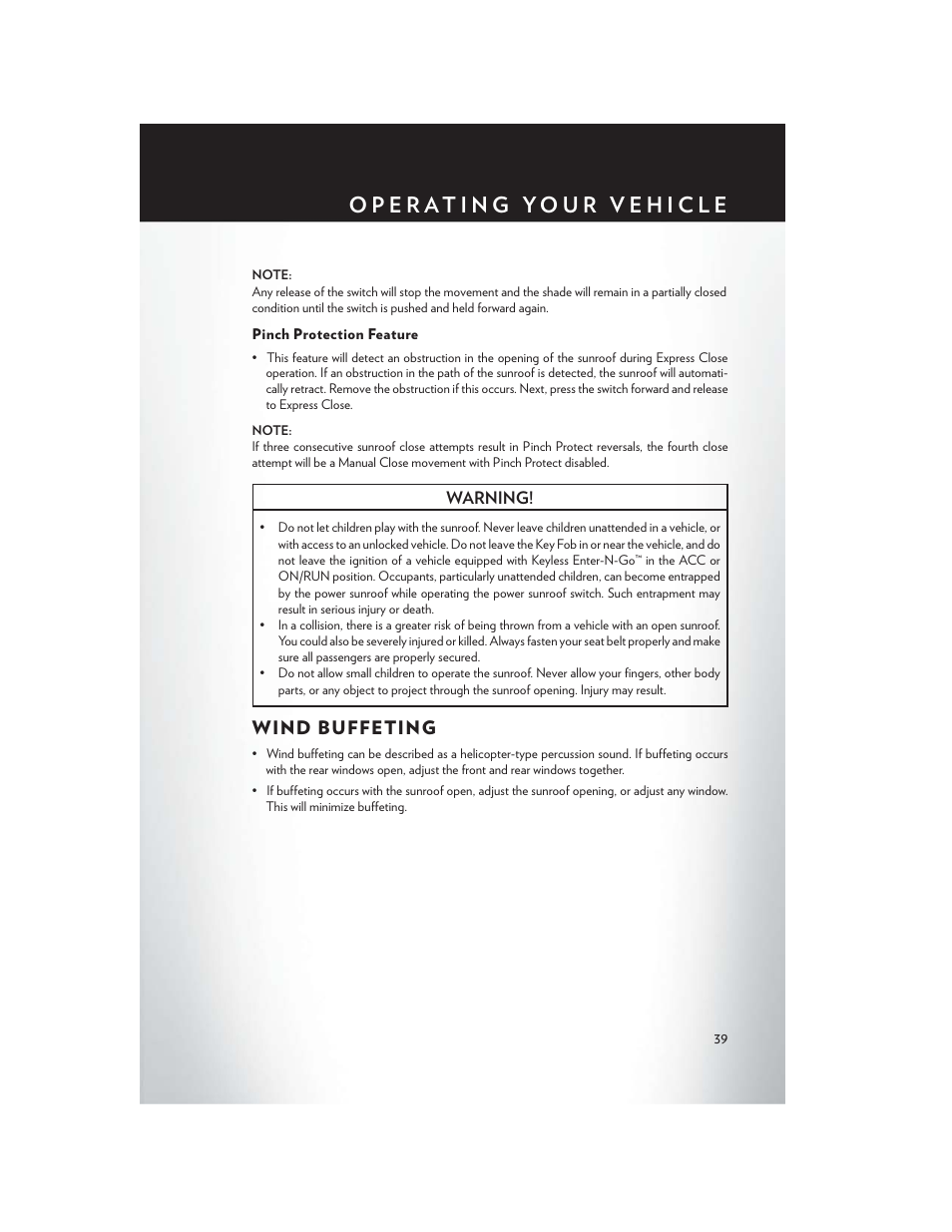 Pinch protection feature, Wind buffeting | Chrysler 2014 300 SRT - User Guide User Manual | Page 41 / 132