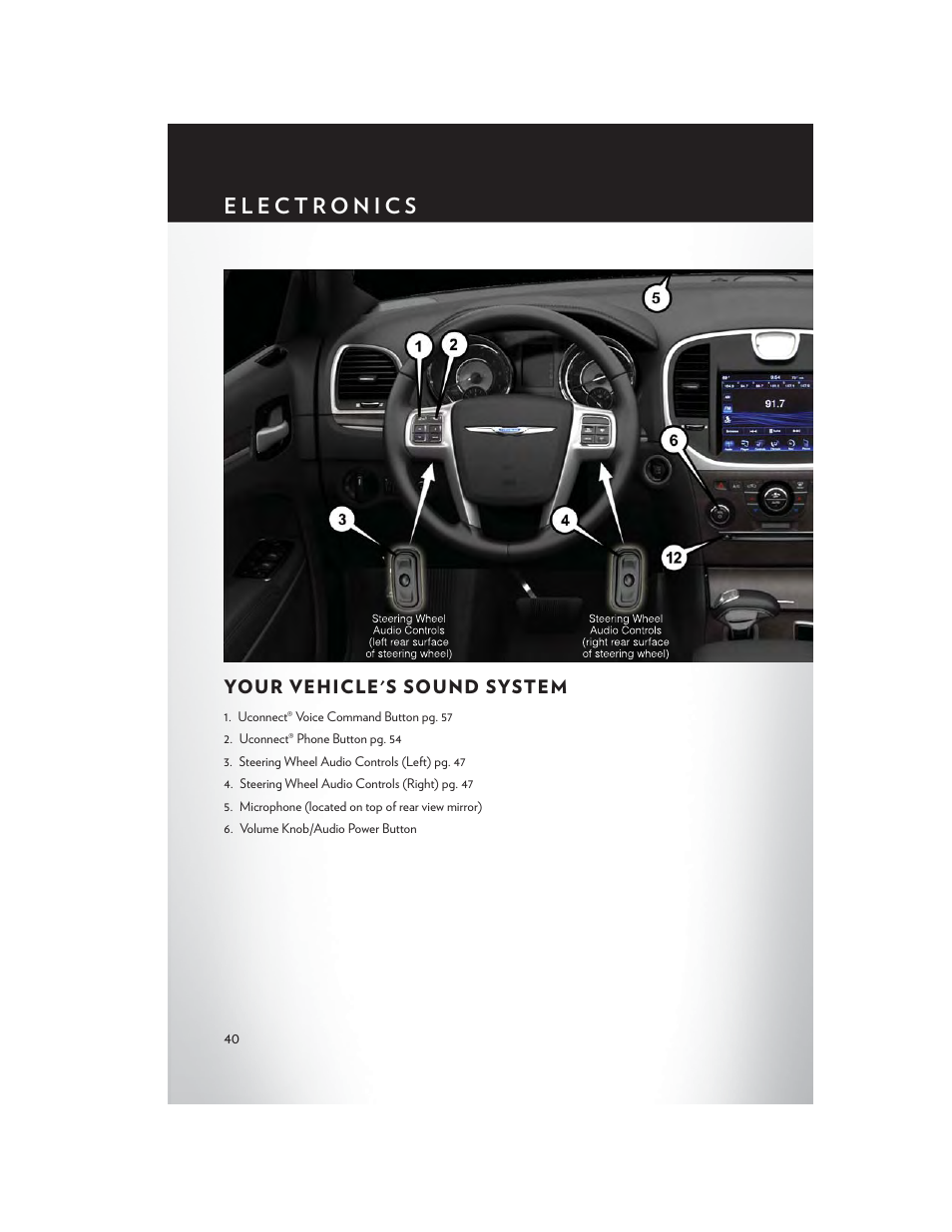 Electronics, Your vehicle's sound system | Chrysler 2014 300 SRT - User Guide User Manual | Page 42 / 132