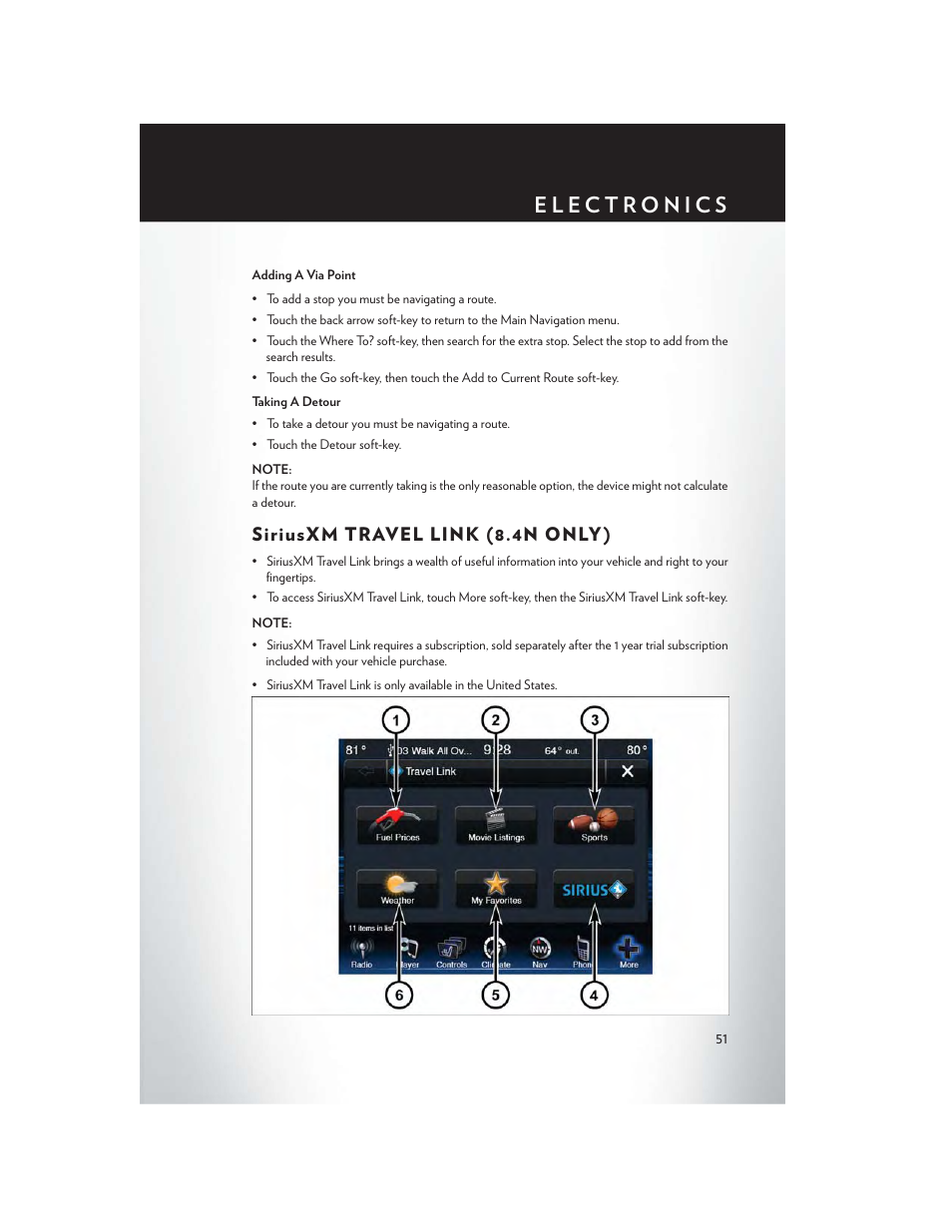 Siriusxm travel link (8.4n only), Siriusxm travel link (8.4n only ) | Chrysler 2014 300 SRT - User Guide User Manual | Page 53 / 132
