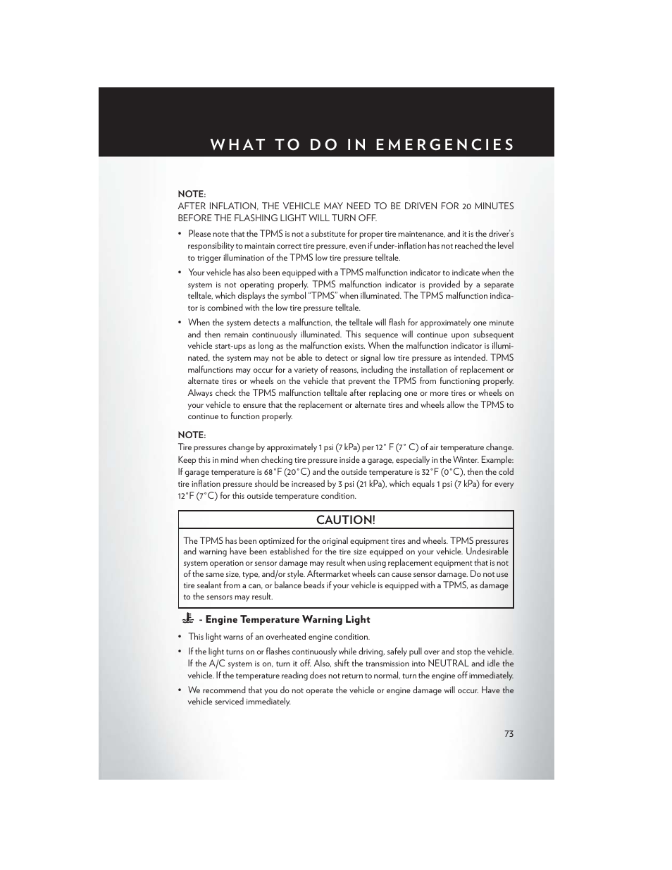 Engine temperature warning light | Chrysler 2014 300 SRT - User Guide User Manual | Page 75 / 132