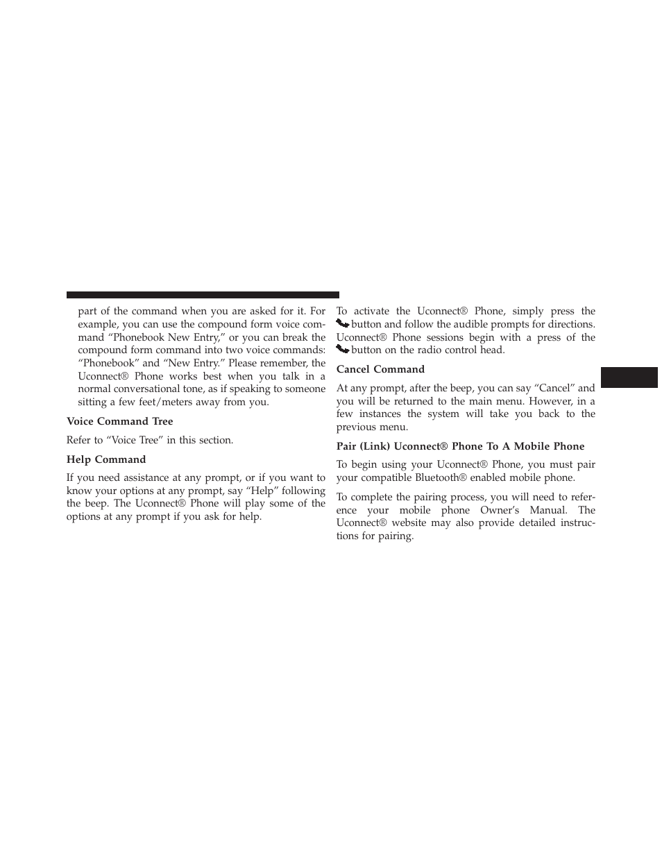 Voice command tree, Help command, Cancel command | Pair (link) uconnect® phone to a mobile phone | Chrysler 2014 200 - Owner Manual User Manual | Page 115 / 516