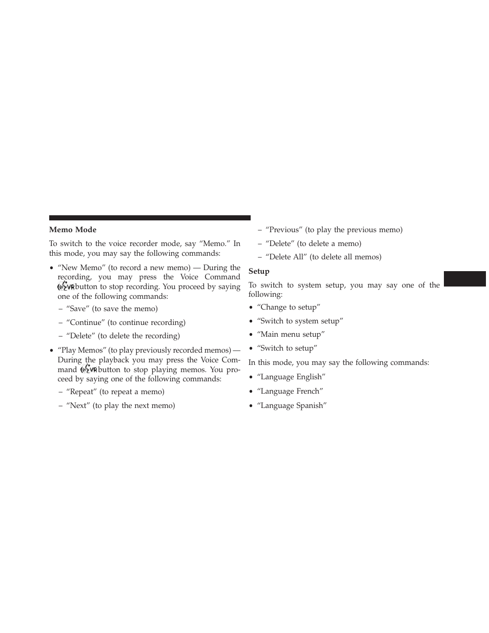 Memo mode, Setup | Chrysler 2014 200 - Owner Manual User Manual | Page 147 / 516