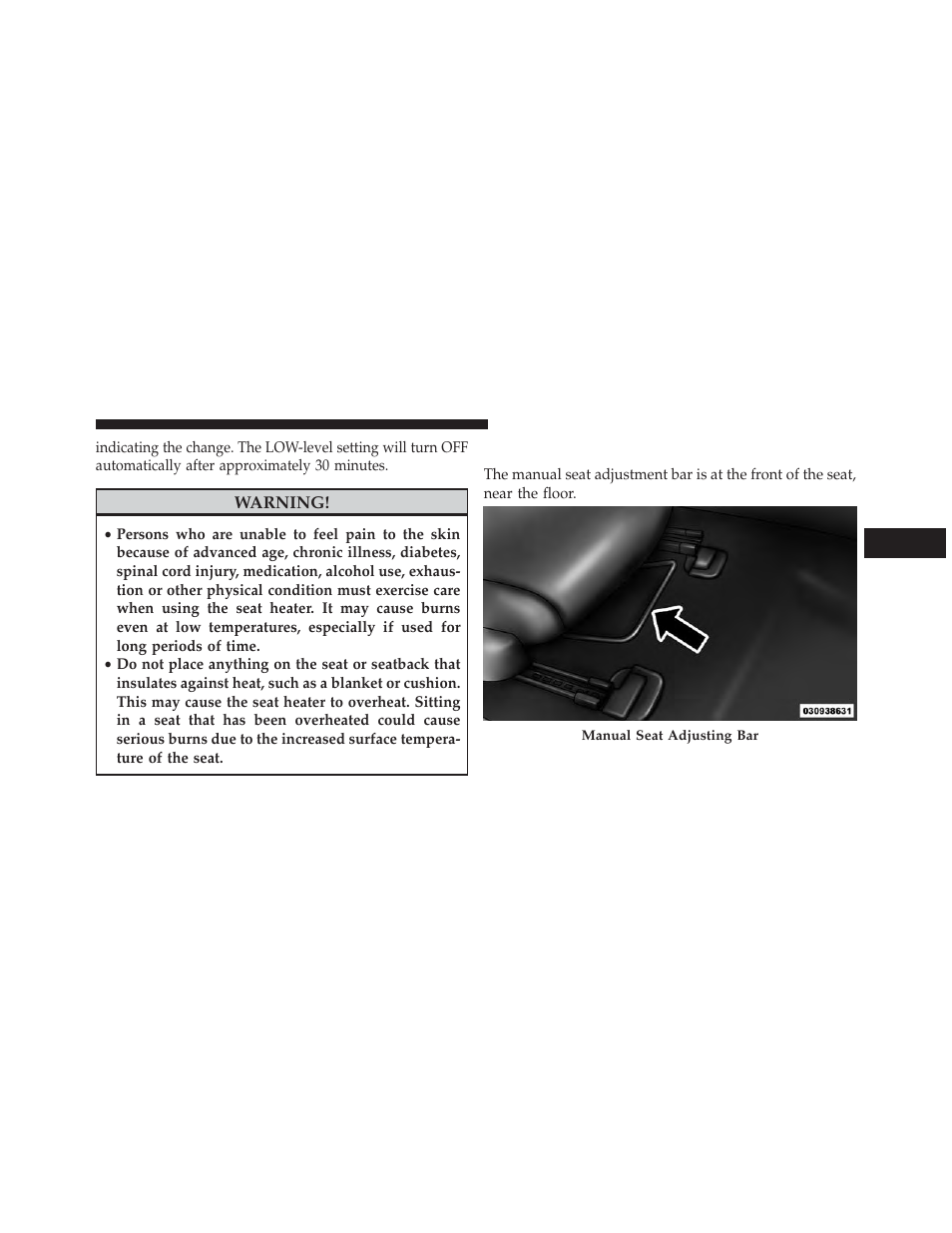 Manual front seat adjustment | Chrysler 2014 200 - Owner Manual User Manual | Page 153 / 516
