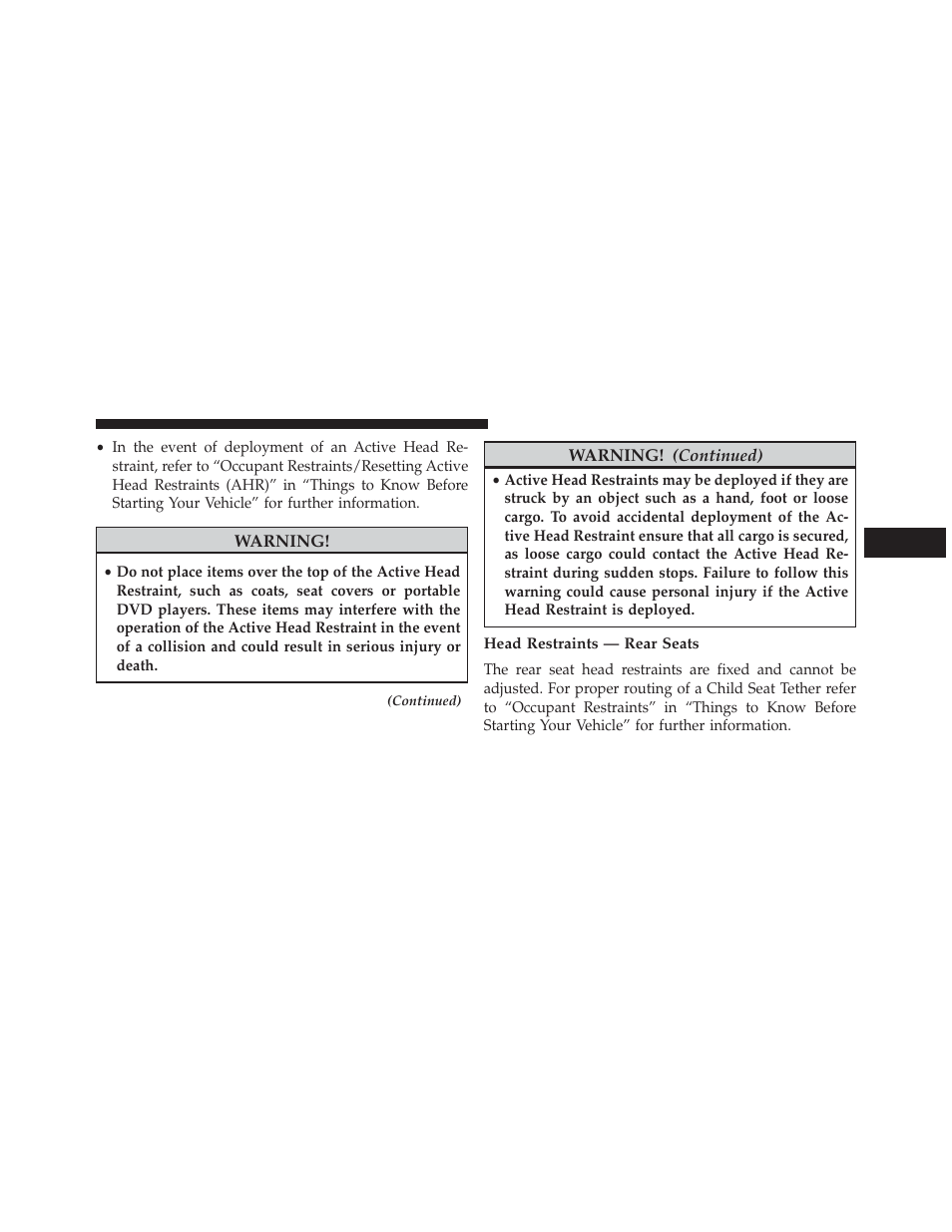 Head restraints — rear seats | Chrysler 2014 200 - Owner Manual User Manual | Page 159 / 516