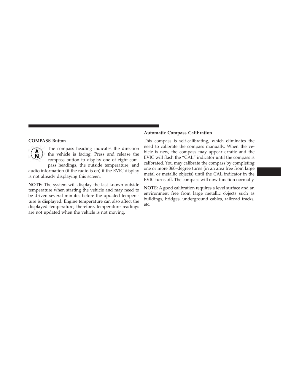 Compass display, Automatic compass calibration | Chrysler 2014 200 - Owner Manual User Manual | Page 231 / 516