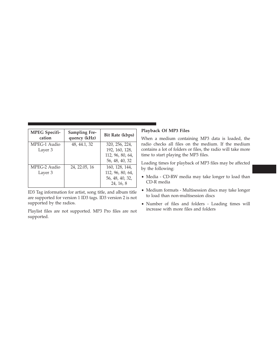 Playback of mp3 files | Chrysler 2014 200 - Owner Manual User Manual | Page 247 / 516