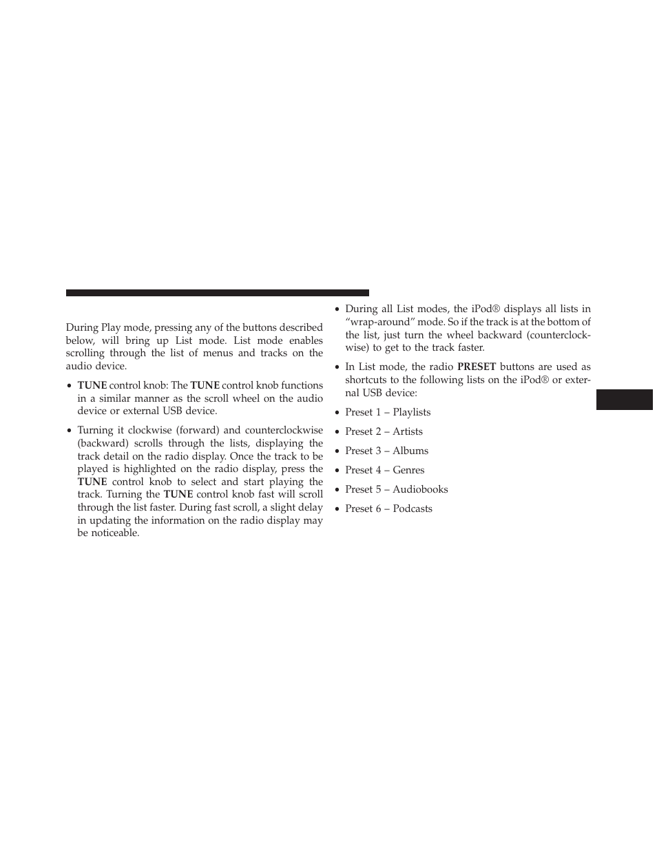 List or browse mode | Chrysler 2014 200 - Owner Manual User Manual | Page 269 / 516