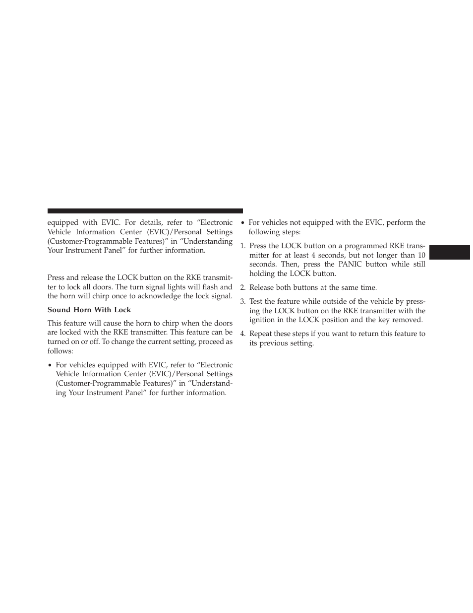 To lock the doors, Sound horn with lock | Chrysler 2014 200 - Owner Manual User Manual | Page 27 / 516