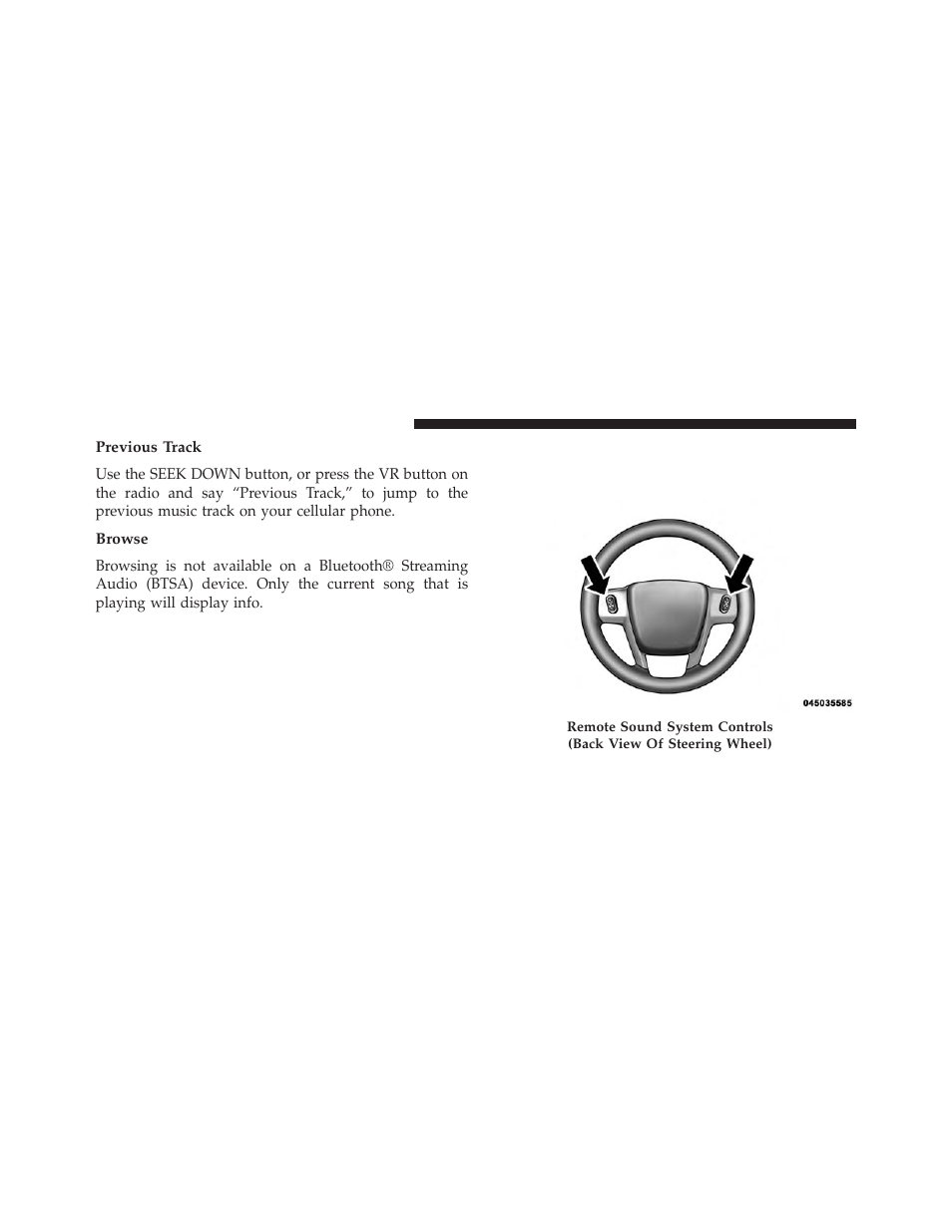 Previous track, Browse, Steering wheel audio controls — if equipped | Steering wheel audio controls, If equipped | Chrysler 2014 200 - Owner Manual User Manual | Page 272 / 516