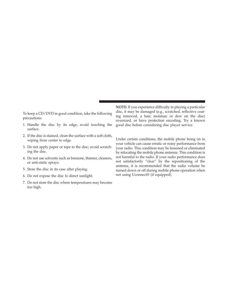 Cd/dvd disc maintenance, Radio operation and mobile phones | Chrysler 2014 200 - Owner Manual User Manual | Page 274 / 516