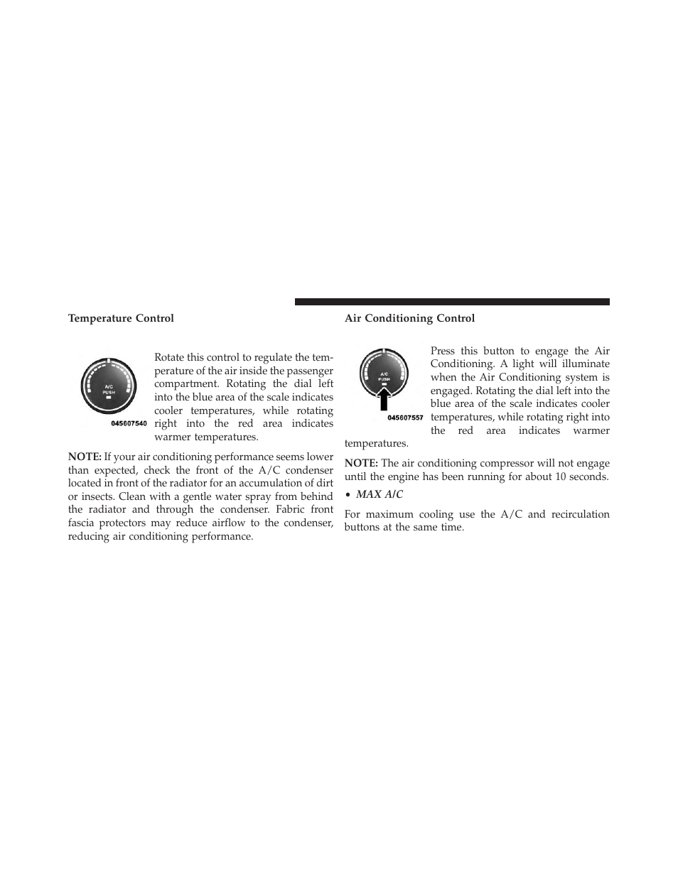 Temperature control, Air conditioning control | Chrysler 2014 200 - Owner Manual User Manual | Page 276 / 516