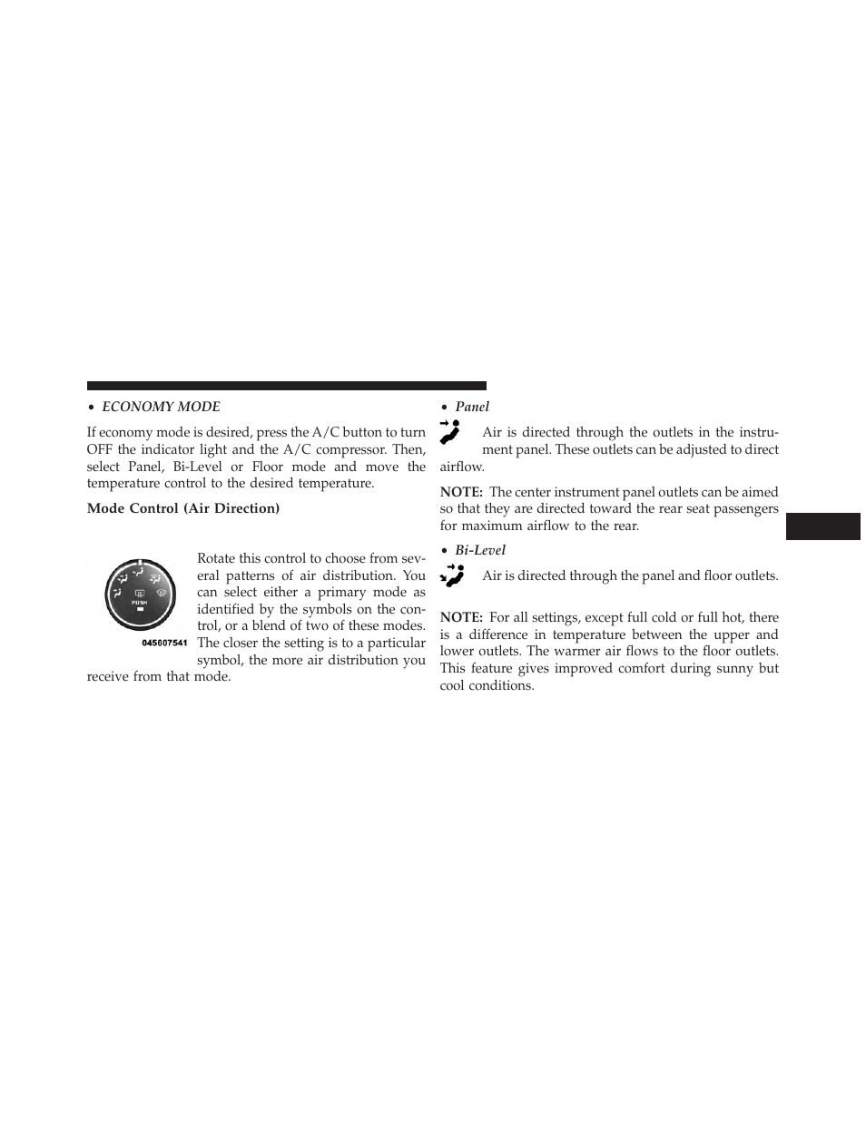 Mode control (air direction) | Chrysler 2014 200 - Owner Manual User Manual | Page 277 / 516