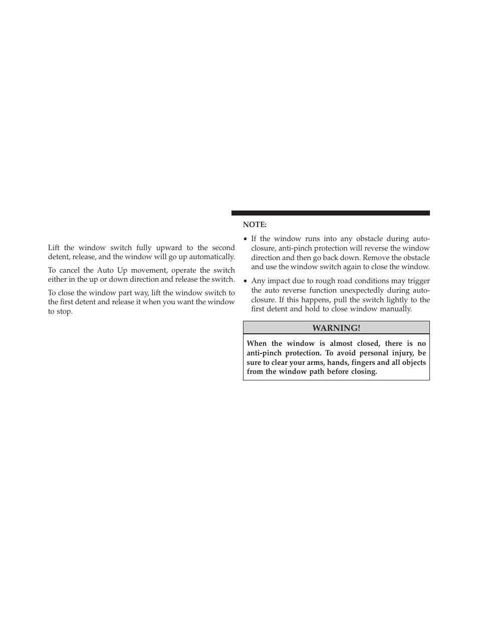 Auto window up with anti-pinch, Protection — if equipped | Chrysler 2014 200 - Owner Manual User Manual | Page 40 / 516