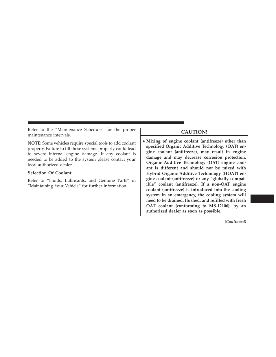 Selection of coolant | Chrysler 2014 200 - Owner Manual User Manual | Page 441 / 516