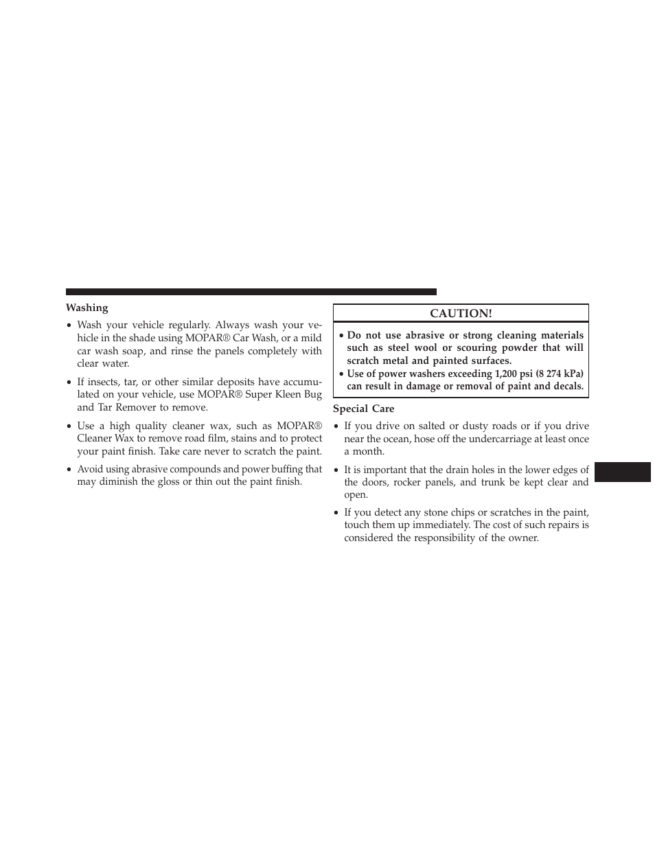 Washing, Special care | Chrysler 2014 200 - Owner Manual User Manual | Page 453 / 516